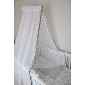   Baldachinos garnitúra kiságyba, szürke-fehér "Baby" felirattal