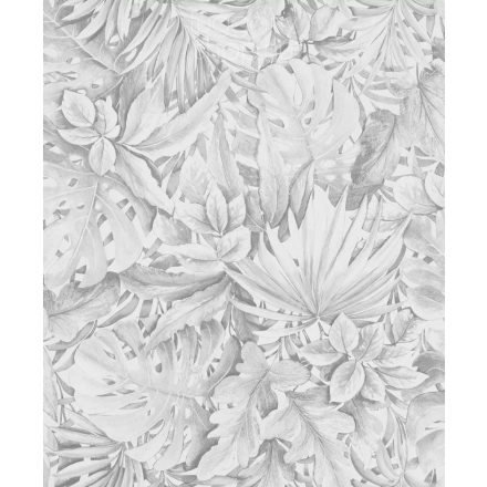 Egzotikus levélmintás tapéta, szürke fehér színű, Marburg Botanica 33308