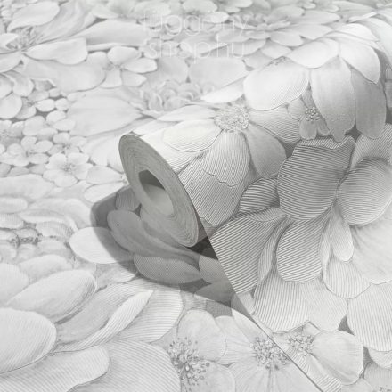 Romantikus virágmintás tapéta, grafitszürke és fehér színű, Marburg Botanica 33952
