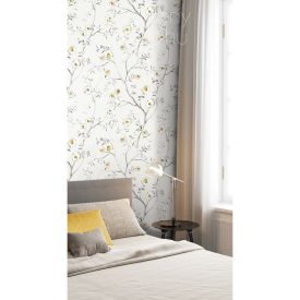   Tapéta festett virágokkal szürke sárga színben, Khroma Summer Sari Gold SUM202